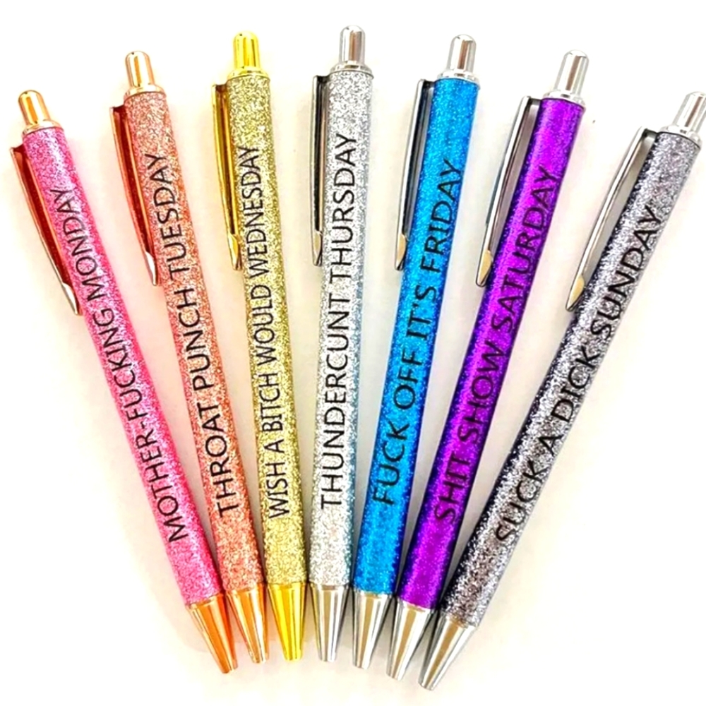 7 Pc Swear Word Glitter Pens, Funny Quote Pens, Glitter Pens